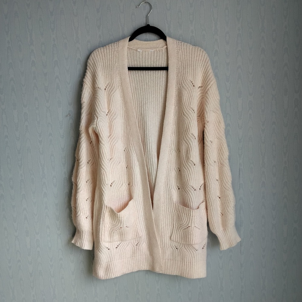 Large Open Knit‎ Long Line Cardigan Sweater Cottage Pastel Hygge Grandma Pink